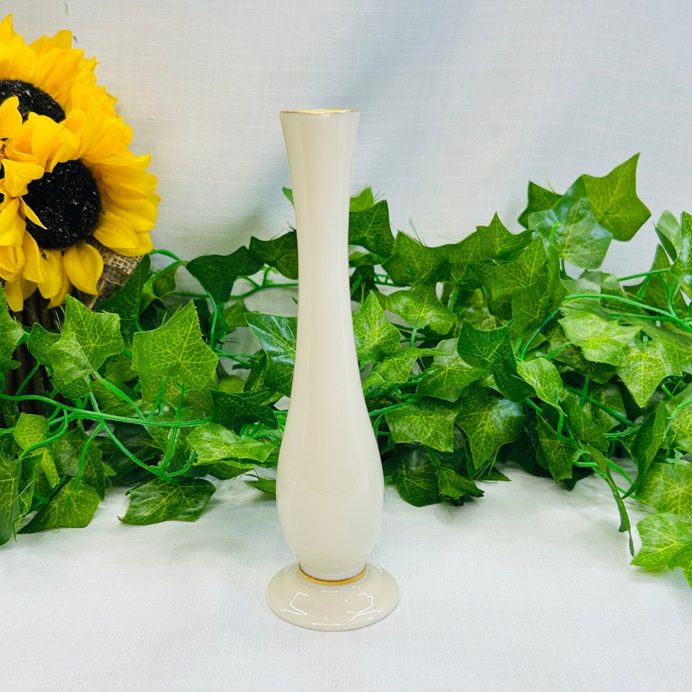 Vintage Lenox Bud Vase 7.5" Ivory 24K Gold Trim Pedestal Porcelain USA Made
